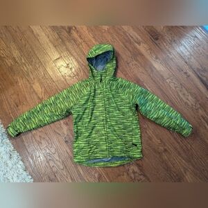 McKinley rain jacket, green & black geometric print, size Medium unisex.